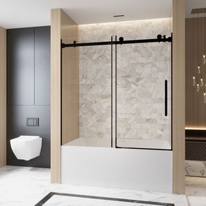 Porte de douche coulissante simple sans cadre 56-60 po L x 60 po H, verre trempé transparent anti-explosion de 6 mm, acier inoxydable - Product Image 3