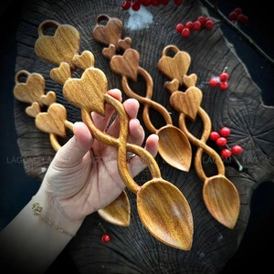 Unique Handcrafted Gold Plated Wooden Spoon <b>Mirror</b> Polish Long Handle for Indian Traditional Dishes Home Kitchen Decor Gift - Product Image 3