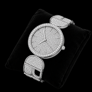 Montre de luxe ronde sertie de diamants, bracelet en acier inoxydable argenté, montre-bracelet à quartz pour hommes et femmes, style de mode haut de gamme, élégante - Product Image 3