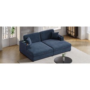 Divano letto componibile oversize in velluto a coste da 220 cm con due porte USB, due portabicchieri e due tasche portaoggetti - Product Image 2