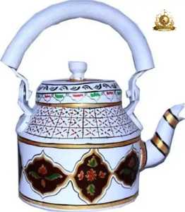 Hand Painted Red Base Metal <b>Teapot</b> Indian Folk Art Vibrant Floral Pattern Multicolor Handle Blue Spout Artistic Traditional - Product Image 2