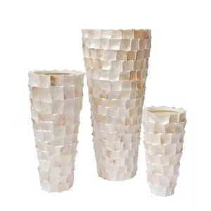 Handmade Bone Inlay Flower <b>Vase</b> White Mother of Pearl Capiz Shell <b>Mosaic</b> Flower Pot for Modern Living Room Hotel Lobby Wedding - Product Image 5