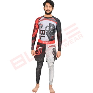 Chất lượng cao Spandex Rashguard bjj MMA phát ban bảo vệ tùy chỉnh thăng hoa nén Áo sơ mi chiến đấu bánh quần cho jiu jitsu-bán buôn - Product Image 1