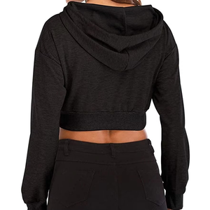 High Quality Cropped <b>Tops</b> Short Solid Color Casual Oversized Drop shoulder women hoodies Custom Crop Hoodies for Women - Product Image 3