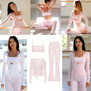 ชุดออกกำลังกายโยคะ กางเกงเลกกิ้งและสปอร์ตบราสำหรับผู้หญิง ผลิตจากผ้าสแปนเด็กซ์ไนลอนรีไซเคิลได้ ยืดหยุ่นสูง เอวสูง แห้งเร็ว ออกแบบตามสั่ง - Product Image 3