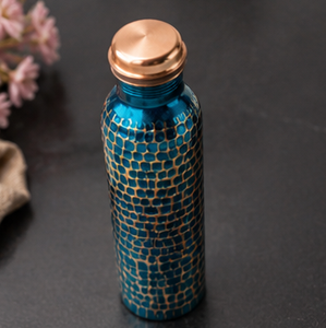 กระติกน้ำทองแดงบริสุทธิ์แบบพกพาสีฟ้าครามดีไซน์แบบโบฮีเมียน - Product Image 4