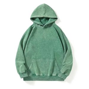 เสื้อฮู้ดดี้ผู้ชายคุณภาพสูงสไตล์วินเทจ ล้างสีแบบแอซิด 100% ผ้าคอตตอนเทอร์รี่ สีพื้น ปักโลโก้ได้ตามสั่ง ทรงโอเวอร์ไซส์ ไหล่ตก แบบสวมหัว - Product Image 5