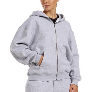 Hiver 2025 Sweat à capuche zippé doublé pour femme, 100% Coton épais, respirant, écologique, en polaire anti-boulochage, coupe oversize, qualité supérieure - Product Image 2