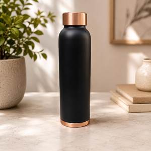 Bouteille d'eau en cuivre pur de luxe moderne haut de gamme, motif vague noire, bouchon anti-fuite, écologique, réutilisable, durable, grande capacité - Product Image 6