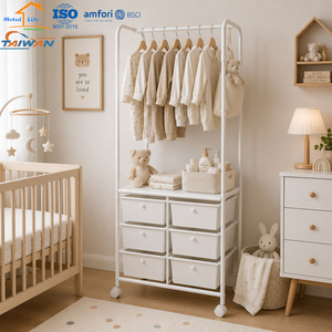 Adjustable <b>Rolling</b> Wardrobe <b>Rack</b> With 6 Drawers Multifunctional Storage Organizer For Bedroom Made In Taiwan - Product Image 4
