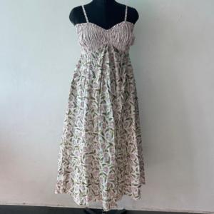 Women Floral Woven Cotton Midi Dress with Ruffles Smocked Bodice <b>Spaghetti</b> <b>Strap</b> Sleeveless Summer Resort Wear - Product Image 3