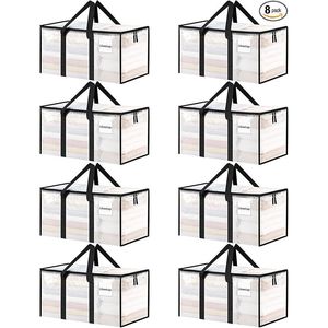 Set di 8 Contenitori di Plastica Trasparente con Coperchi, Borse per Trasloco Extra Large Resistenti con Manici Rinforzati - Product Image 1