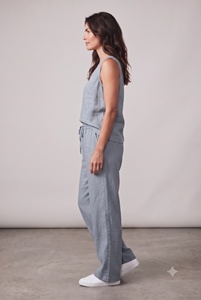 Conjunto de Dos Piezas para Mujer, Top sin Mangas con Cuello en V y Pantalones Anchos con Cordón, Corte Holgado, Color Sólido, Ropa Casual de Verano - Product Image 3