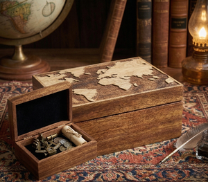 Caja de Joyería Mini de Madera Premium con Diseño de Mapa del Mundo, Caja para Guardar Joyas para Damas, Estuche de Almacenamiento de Joyas de Estilo Antiguo Hecho a Mano - Product Image 5