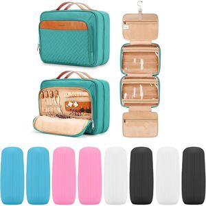 Borsa da viaggio da donna con gancio, grande beauty case con 8 tappi in silicone a prova di perdite, custodia cosmetica impermeabile - Product Image 2