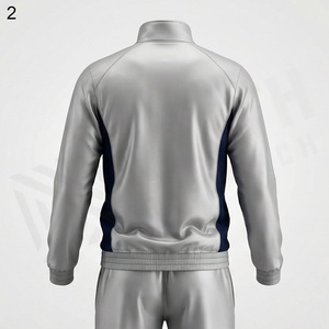 Men's Silver <b>Navy</b> Color Blocking Tracksuit Full Zip Stand Collar Sporty Design Quick Dry Polyester Autumn Wear - Product Image 2