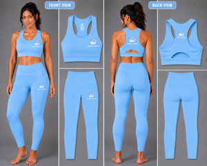 Ensemble de yoga pour femmes, bleu clair, haut court, leggings taille haute, sans couture, 2 pièces, vêtements de sport, couleur unie, respirant - Product Image 4
