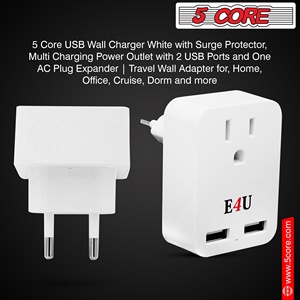 5 Core European Travel <b>Plug</b> <b>Adapter</b> w 2 <b>USB</b> Ports Universal Adopter for International Power Outlet - Product Image 5