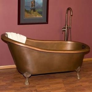 Double Single Slipper Antique Copper Finish Bath Tub Copper Clawfoot Tub Free Standing with Double Single Slipper Antique - Product Image 1