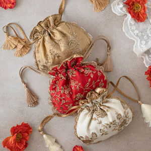 Embroidered Durable Eco-Friendly Polyester Customizable Size Wedding Potli <b>Bag</b> Women Indian <b>Bridal</b> Return Gift Potli <b>Bags</b> - Product Image 1
