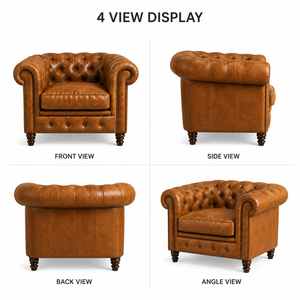 Fauteuil Chesterfield élégant en cuir marron vintage avec garniture cloutée, fauteuil d'appoint de luxe pour salon - Product Image 3