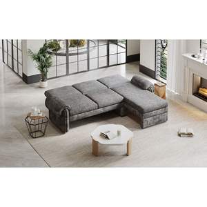 94.1 divano letto Futon convertibile Chaise longue reversibile con schienale regolabile due braccioli rimovibili cuscini soggiorno grigio - Product Image 4