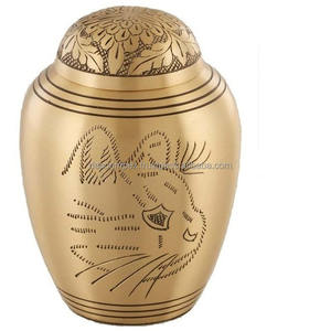 Urnas de cremación para adultos de latón de alta calidad con diseño de flor grabada, urnas funerarias de Metal con acabado de Color dorado y verde esmeralda - Product Image 2