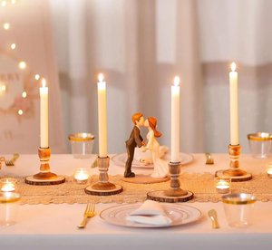 Ensemble de porte-bougies coniques en bois rustique blanchi, style vintage, pour centre de table de mariage, décoration de table - Product Image 6