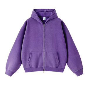 Sweat à capuche unisexe personnalisé 100 % coton en molleton, col rond, fermeture éclair métallique brodée, coupe ample, séchage rapide, respirant - Product Image 4