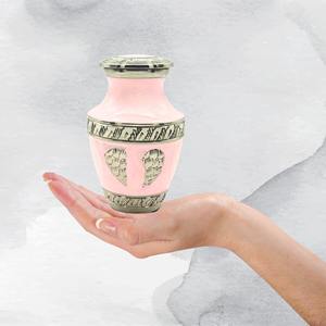 Urna Conmemorativa Alas de Ángel para Cenizas, 3 Pulgadas Cúbicas - Pequeño Recuerdo/Urna para Compartir Cenizas, Alas de Ángel Grabadas en Níquel y Esmalte Rosa - Product Image 3