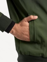 Blouson bomber vert olive pour homme, fermeture éclair, couleur unie, style décontracté, coupe régulière, coupe-vent, polyester, pour l'automne