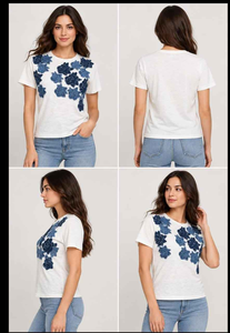 เสื้อยืดผ้าฝ้ายเจอร์ซีย์สีน้ำเงินลายดอกกุหลาบคุณภาพดีสำหรับผู้หญิง แขนสั้น สไตล์ลำลอง มีจำหน่ายแล้ว - Product Image 5