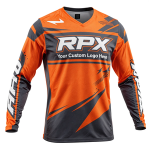 เสื้อแข่งแขนยาว RPX สำหรับผู้ชาย สีส้มดำ พิมพ์ลายแบบ Sublimation แห้งเร็ว ผลิตจากโพลีเอสเตอร์ เหมาะสำหรับการแข่งรถมอเตอร์ไซค์  สำหรับผู้ใหญ่ - Product Image 3