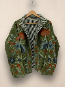 Blouson Bomber en Velours Brodé à Motifs Floraux Réversibles Style Vintage – Écologique, Coupe-Vent, Respirant, en Coton pour l'Hiver (Vente en Gros) - Product Image 1