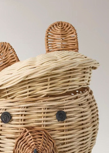 Rattan Bear Face <b>Storage</b> Basket Round Woven Plant Fiber Cartoon Design for Kid Room <b>Storage</b> - Product Image 3