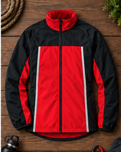 Men's <b>Red</b> Black Color Blocking Windproof Quick Dry Breathable Streetwear Windbreaker <b>Jacket</b> <b>Hooded</b> Zipper Closure - Product Image 6