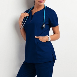 Women Blue <b>Scrub</b> <b>Top</b> Cotton Polyester Woven Hospital Uniform <b>Scrub</b> <b>Tops</b> - Product Image 2