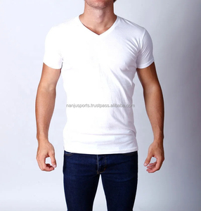 Gran oferta, Camiseta con cuello en V para hombre, camisetas ajustadas para Fitness, culturismo, estampado personalizado, manga corta, verano, calle, Hip Hop, 100% algodón - Product Image 2