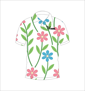 เสื้อโปโลลายดอกไม้สีชมพูสีฟ้า ลายก้านใบสีเขียว แขนสั้น ลำลองสำหรับฤดูร้อน มุมมองด้านหน้าและด้านหลัง - Product Image 5