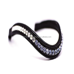 Cheval équestre en cuir véritable Bandeau à sourcils de qualité supérieure avec cristaux bleus et clairs Fabricant de strass bling - Product Image 4