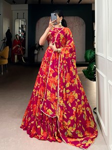 Trending Reversible Stretchable Quick Dry Wrinkle Free Marble Floral Printed Women's Party <b>Wedding</b> Lahenga Choli Dupatta All - Product Image 3