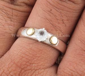 Bague vintage en argent sterling 925 avec cristal, bande en laiton bicolore à pois, bijoux de luxe classiques faits à la main pour femmes, style bohème pour mariage - Product Image 4