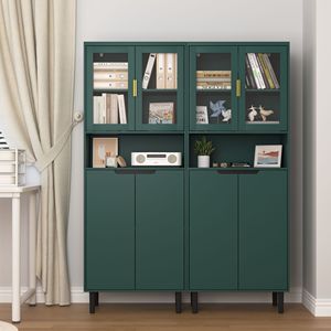Libreria Alta Regolabile a 4 Ante con Porte in Vetro Temperato, Mobile in MDF Verniciato Bianco per Soggiorno e Camera da Letto - Product Image 4