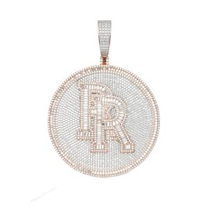 Luxe 925 Sterling Silver Baguette Deux Tons Collier avec Lettre Personnalisée Pendentif Plaqué Or Hip Hop Bijoux pour les Fêtes - Product Image 1