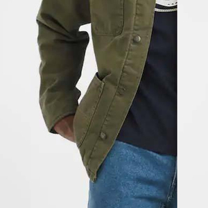 Wholesale Winter Cotton Blended <b>Canvas</b> Custom LOGO Unisex Work <b>Jacket</b> with Stand Collar Pattern Front Button Multi Pockets - Product Image 5