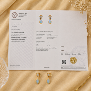 14KT Solid Yellow Gold Ethiopian <b>Opal</b> Drop <b>Earrings</b> with Lab Grown Diamond Bezel <b>Studs</b> Handmade IGI Fine Jewelry for Women - Product Image 6