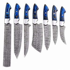 UA Supplies – Ensemble de couteaux de chef en acier Damas forgé à la main, 7 pièces, manche en bois bleu, ambidextre, finition polie miroir, style japonais moderne - Product Image 1