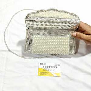 Metal Beaded Stone Pattern Clutch Bag with Cotton <b>Lined</b> Magnetic Snap Closure Shoulder Bag and Handbag for Weddings - Product Image 3