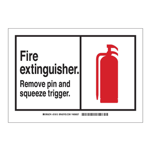 Étiquettes pour extincteurs Brady - Étiquettes adhésives en PVC durables pour la sécurité en cas d'urgence, retirer la goupille et presser sur la gâchette - Product Image 1