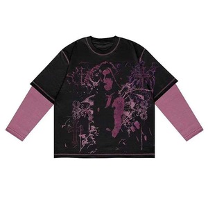 Camiseta de Manga Larga Extra Grande de Doble Capa 100% Algodón de Alta Calidad, Estilo Urbano, Tejido de Punto Desgastado, Y2K - Product Image 3